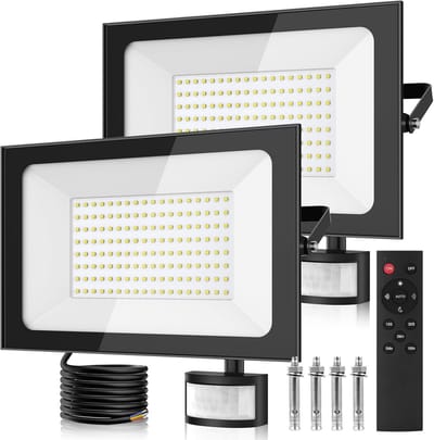 2x 150W LED-spot met bewegingsmelder en afstandsbediening | 6500K koudwit, IP66 waterdicht buitenlamp voor tuin, garage, sportveld