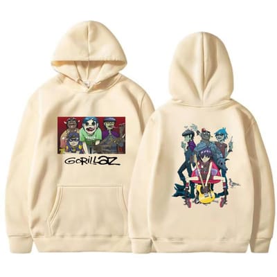 Unisex Vintage Y2K Kleding Muziekband Gorillaz PUNK ROCK Herenmode bedrukte hoodie sweatshirt Harajuku heren hoodie kleding 3XL beige