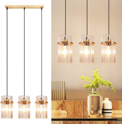 NETTLIFE Hanglamp - Glas - E27 Fitting - 3-lichts - barnsteen - Vintage Eetkamerlamp - in hoogte verstelbaar - voor Eetkamer | Slaapkamer | Café | Keuken