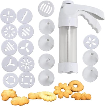 Koekjespers Set - Bakstempel Keuken - Zelf Lekkernijen Maken - Snel Vulsysteem - 12 Schijven 6 Spuitmonden - Wit