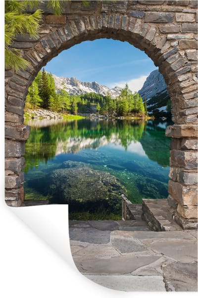 Muurstickers - Sticker Folie - Doorkijk - Berg - Landschap - Water - 20x30 cm - Plakfolie - Muurstickers Kinderkamer - Zelfklevend Behang - Zelfklevend behangpapier - Stickerfolie