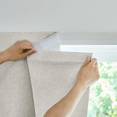 Gordijnen, 100% ondoorzichtig, zonder stang, boorvrij, geschikt als zonwering voor binnen (lichtbeige-H 182 x B 152 cm) verpakking van 1 stuks