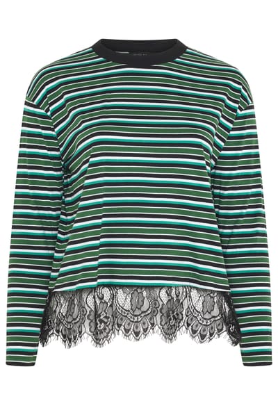 Limited Collection Groene Katoenen Gestreepte Top Met Kanten Zoom Size 38