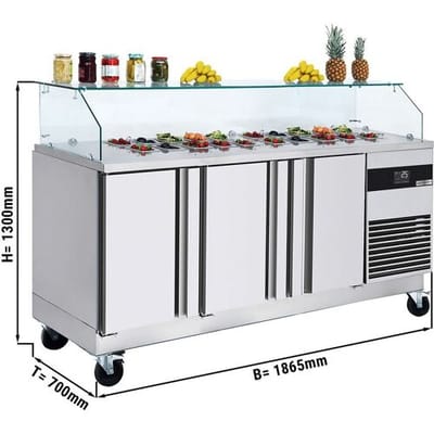 GGM Gastro Saladette PREMIUM - 1860mm - 3 Türen - mit eckigem Glasaufsatz für 8x GN 1/6 Zilver