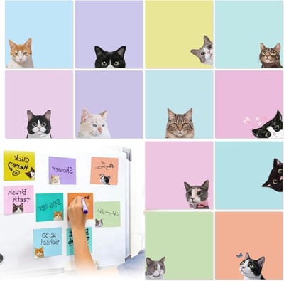 Set van 12 schattige kat zelfklevende notitieblaadjes, plakbriefjes voor kattenliefhebbers, kattencadeau voor kantoor en school, creatieve stationery accessoires