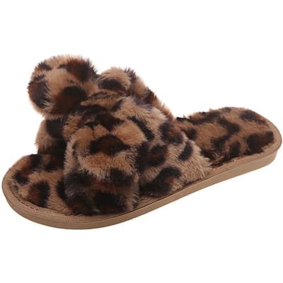 Dames Pantoffels Winterschoenen Voor Vrouw Huispantoffels Faux Fur Pantoffels Luipaardprint Strikdecoratie Schoenen Maat 36 -41 10 bruin