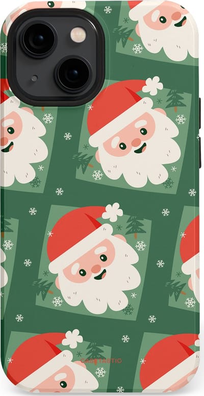 Casetastic hoesje geschikt voor Apple iPhone 13 mini - MagSafe - Dubbellaagse bescherming - Kerstmannen in het bos - Fashion Case - Donkergroen Wit Terracotta Crème