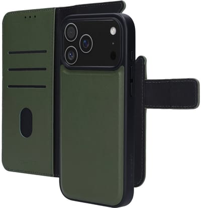 Mobiparts hoesje geschikt voor Apple iPhone 17 Pro Max Apple iPhone 18 Pro Max - Wallet 2-in-1 Boekhoesje - MagSafe - Echt Leder - Uitneembare Case - Sterke Magneet Sluiting - Contactloos betalen - Groen