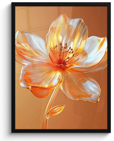 Poster in lijst - Fotolijst 50x70 cm - Posters - Glazen - Bloem - Oranje - Posterlijst zwart - Decoratie - Wanddecoratie woonkamer - Muurdecoratie slaapkamer