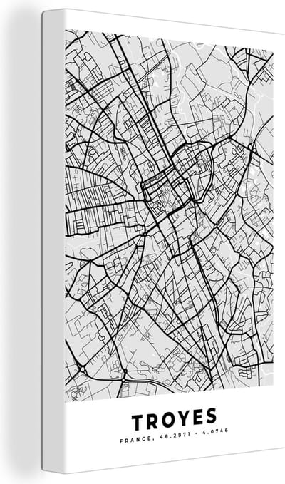 Canvas Schilderij Frankrijk - Plattegrond - Kaart - Troyes - Stadskaart - 20x30 cm - Wanddecoratie
