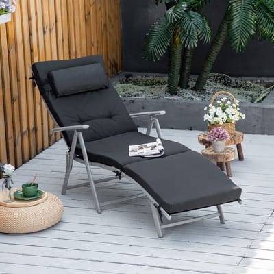 MODFU Ligbed met verstelbare rugleuning – 7 standen – Inklapbaar & draagbaar – Weerbestendig metaal en textileen – Perfect voor tuin, balkon, terras & kamperen – Zwart – 137x63,5x100,5 cm