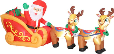 Outsunny Opblaasbare Kerstman op Slee Polyester 240L x 75B x 100H cm Rood+Bruin