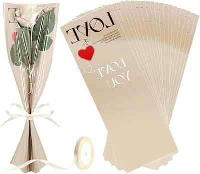 Boeket Verpakking - Bloemen Zakken - Cadeau Presentatie - Met Liefde Bedrukt - 15.7 x 5.5 Inch - Nude Neutraal