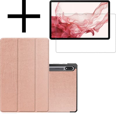 Hoes - Geschikt voor Samsung Galaxy Tab S8 - Met Screenprotector - Trifold Bookcase - Hard Cover - Hardcover Book Case - Tablet Hoesje - Rosé goud