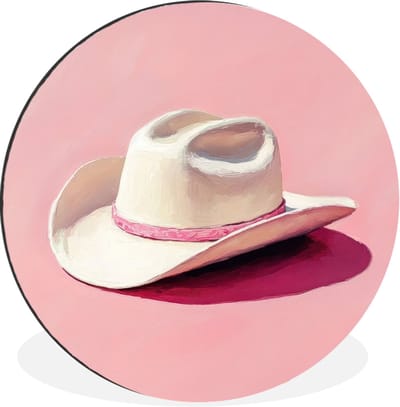 WallCircle - Wandcirkel - Muurcirkel - Zomers - Hoed - Roze - Aluminium - Dibond - 30x30 cm - Binnen en Buiten