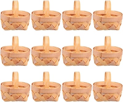12 stuks mini manden van hout geweven voor decoratie in woonkamer en badkamer
