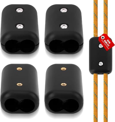 Ronte - Kunststof Touwklemmen 4 Stuks, Herbruikbare Dubbele Touwklemmen voor Nylon 9-10 mm Snoer