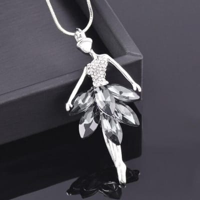 Elegante Charm Danser Cubic Zirkonia Blauw Wit Kleur Jurk Hanger Lange Ketting Voor Vrouwen Retro Mode Sieraden black