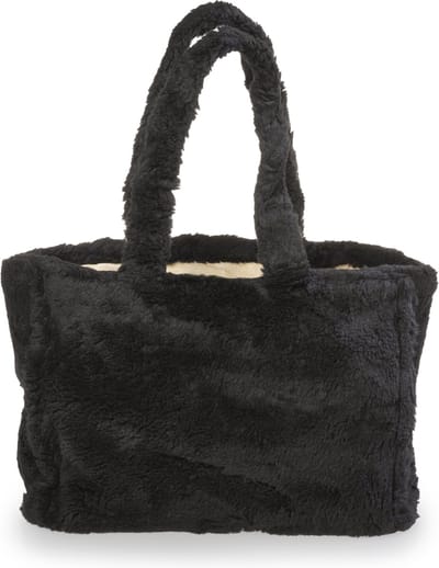 Yucka - Teddy shopper tas - Tote bag - Schoudertas - Draagtas - Handtassen dames - Met druksluiting - Zwart