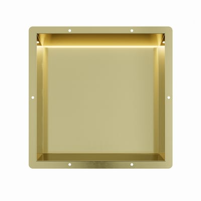 Mat goud RVS Inbouwnis 30x30x7cm met tegelflens en RGB verlichting