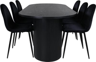 BiancaBL eethoek eetkamertafel zwart en 6 Polar eetkamerstal velours zwart.