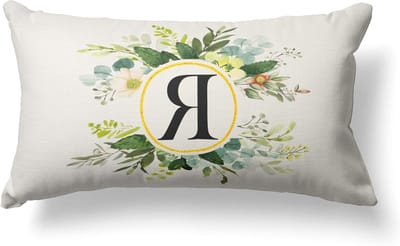 Decoratieve Kussenhoezen met Monogram Letter R en Bloemen 30x50cm, Groene Lente Kussens voor Sofa en Farmhouse Decor, Ideaal voor Familie en Persoonlijke Cadeaus