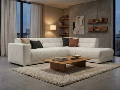 Hoekbank Cosy rechts stof Egon 26 beige – 272x215x78 cm - modern