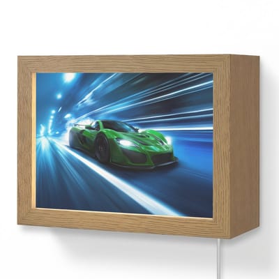 Wandlamp 20x15 cm - Oplaadbaar - Groene racewagen - Blauw - Neon - Licht - Wandlampen binnen woonkamer - Slaapkamer lamp met kabel - Decoratieve nachtlamp - Vloerlamp snoer