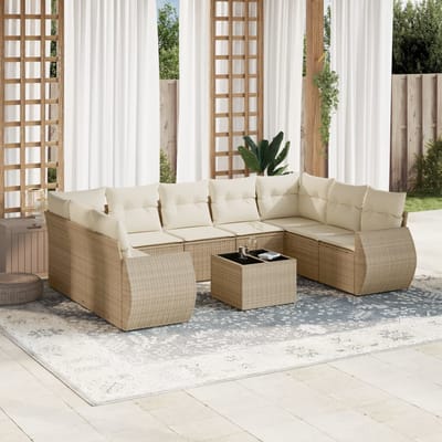 vidaXL - 10-delige - Loungeset - met - kussens - poly - rattan - beige