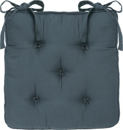 Atmosphera Deluxe Stoelkussen 40x40x8cm met lintjes en 5 knopen - Donkerblauw