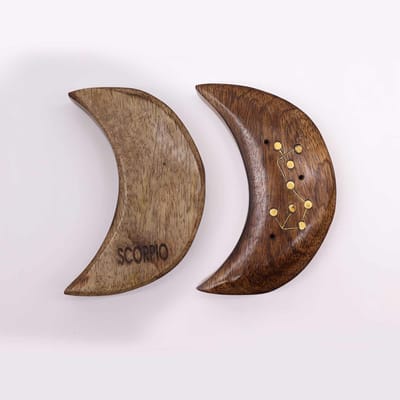Wierookhouder Sterrenbeeld Schorpioen - Mango houten Wierookhouder Maanvorm - Sterrenbeeld Kado - Zodiac Wierookbrander