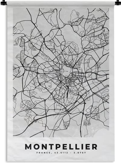 Wandkleed - Wanddoek - Plattegrond - Kaart - Stadskaart - Frankrijk - Montpellier - 120x180 cm - Wandtapijt