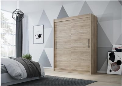 Kledingkast met schuifdeuren 120x58x200 cm met 5 legplanken en kledingstang, compacte garderobekast zonder spiegel, moderne slaapkamerkast sonoma eiken – Vermissen