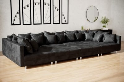 hoekbank denver xxl- vintage zwart- met 2 poefs (hocker)- hoeksalon denver wooneiland- zetelsenbedden