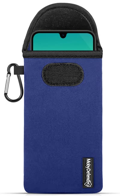 MobyDefend Hoesje - Geschikt voor Samsung Galaxy A26 - Neopreen Pouch Met Karabijnhaak - Insteek - Riemlus - Blauw