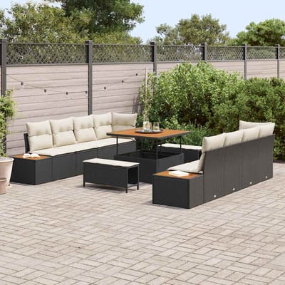 vidaXL - Tuinbank - Set - 11 - st - 10-Aantal - zitplaatsen - Zwart - Poly - rattan