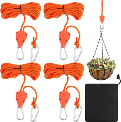 4-pack verstelbare touwratel, 4 m scheerlijnen met kabelspanner, reflecterend, licht scheertouw, tentkoord, campingratel tenttouw voor kampeertenten, luifels, ophanging (oranje) | Cyslmuk®