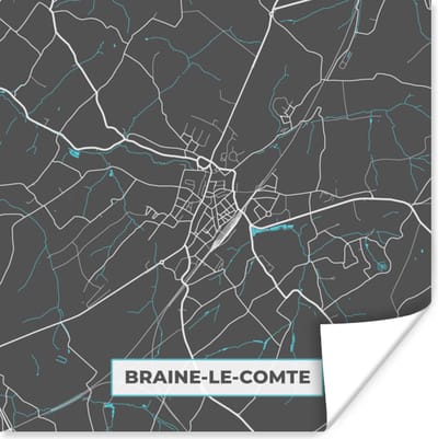 Poster Plattegrond – Braine le Comte – Blauw – Stadskaart - Kaart - 100x100 cm XXL