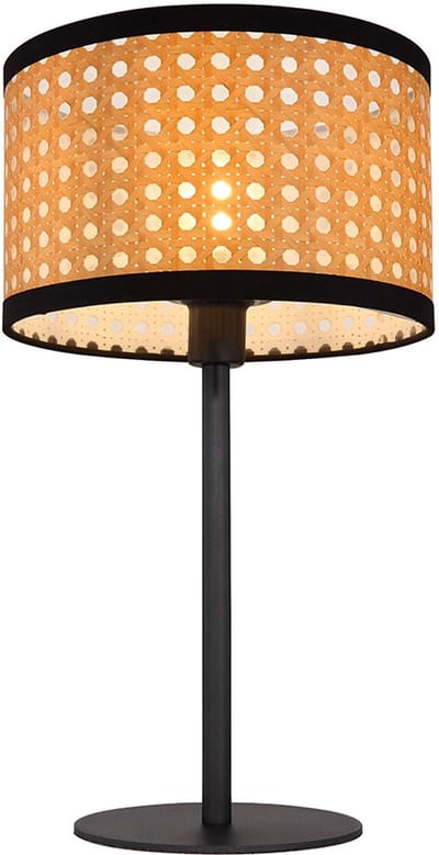 Tafellamp Tafellamp rond bamboelook, woonkamerlamp Bureaulamp Nachtlamp Metaal rond, E14 fitting, H 40 cm