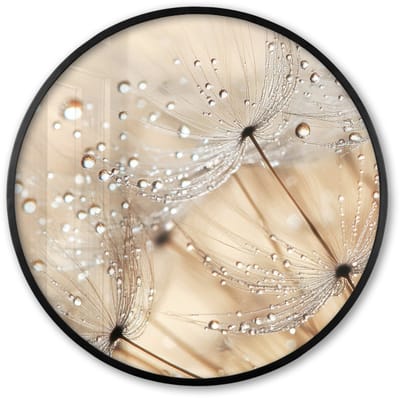 Poster in lijst Rond - Fotolijst 60x60 cm - Posters - Paardenbloem - Abstract - Natuur - Beige - Ronde posterlijst zwart - Decoratie - Wanddecoratie woonkamer - Muurdecoratie slaapkamer
