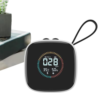 Luchtkwaliteitsmeter - Luchtmonitor PM2.5 - Binnenlucht Meten - Draagbaar Stofdetectie - 7 x 7 x 3.2 cm - Zwart
