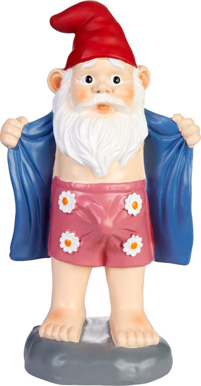 BRUBAKER Tuinkabouter met Erectie - Kinky Kabouter met Badjas en Bloemetjes Onderbroek - Grappig Tuinbeeldje - Weerbestendig - Decoratie voor Tuin en Camping - 24 cm