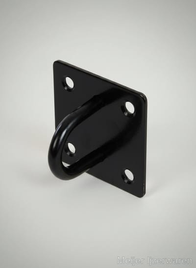 Kettingplaat met Oog – Zwart 50x50 mm | Roest- en Waterbestendig Bevestigingspunt voor Binnen en Buiten | Oog op plaat