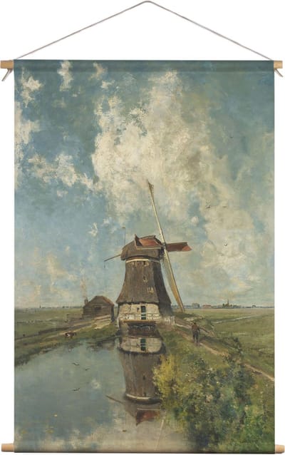 ‘Zonnige dag’ een molen aan een wetering | Paul Joseph Constantin Gabriël  | Textieldoek | Textielposter | Wanddecoratie | 45CM x 67,5CM” | Schilderij