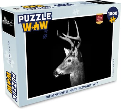 Puzzel Dierenprofiel hert in zwart-wit - Legpuzzel - Puzzel 1000 stukjes volwassenen