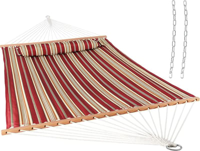 Hangmat voor twee - Dubbele hangmat - Ontspannen buiten - Met afneembaar kussen - 3.3 x 1.4 meter - Rode streep
