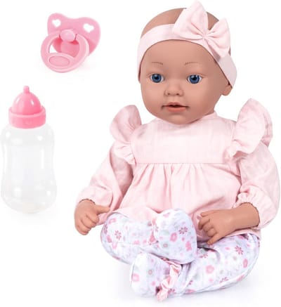 Levensechte pasgeboren babypop met fopspeen en fles, 38 cm