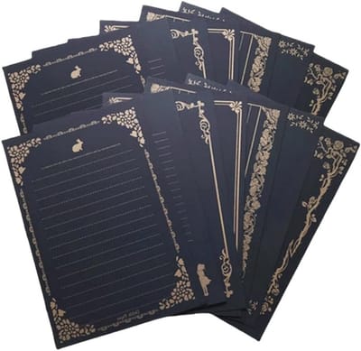 160 Vellen Zwart Schrijfpapier met Gouden Kant, Vintage A6 Formaat voor Kantoor, Thuis en Bruiloften, Perfect voor Uitnodigingen en Liefdesbrieven