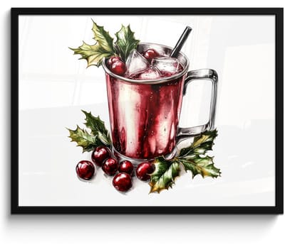 Poster in lijst - Fotolijst 70x50 cm - Posters - Drank - Winter - Cocktail - Rood - Posterlijst zwart - Decoratie - Wanddecoratie woonkamer - Muurdecoratie slaapkamer