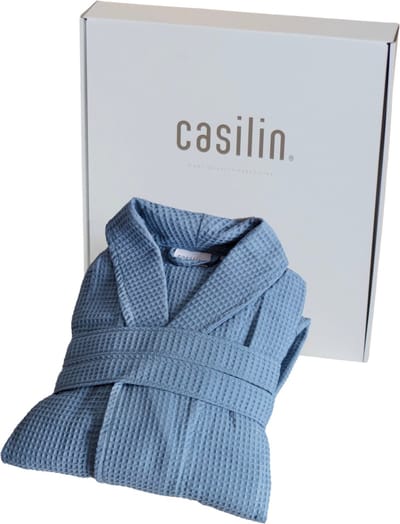Casilin - Badjas Cadeau voor Hem en Haar in Luxe Geschenkdoos - Voor dames en heren - Maat S - Wafel Katoen - Absorberend - Blauw